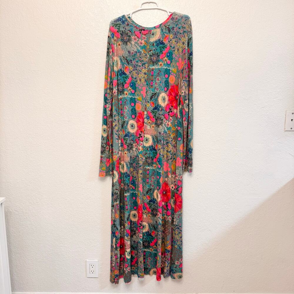 Natural Life Stevie "ButterSoft" Knit Maxi Dress in Blue Garden Patchwork XL - Picture 4 of 6